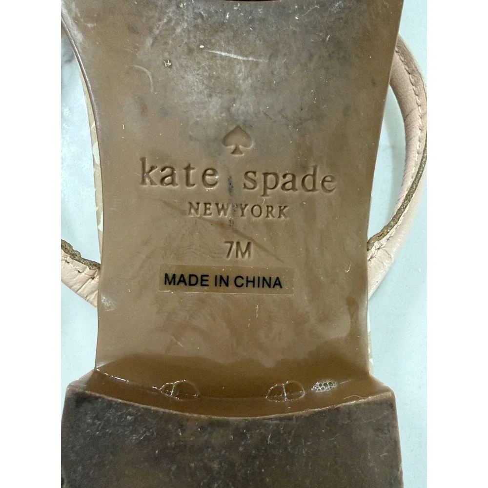 Kate Spade Sandals Shoes Womens‎ Size 7 Beige Pink Bow Thong Logo Print Flat